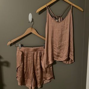 Mauve Satin Shorts Set